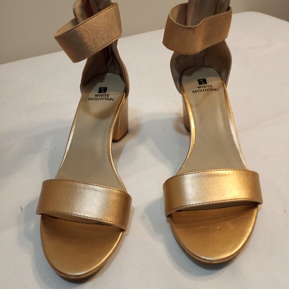 WHITE MOUNTAIN GOLD OPEN TOE BLOCK HEEL SANDAL WOMEN SIZE 10 - Picture 2 of 9